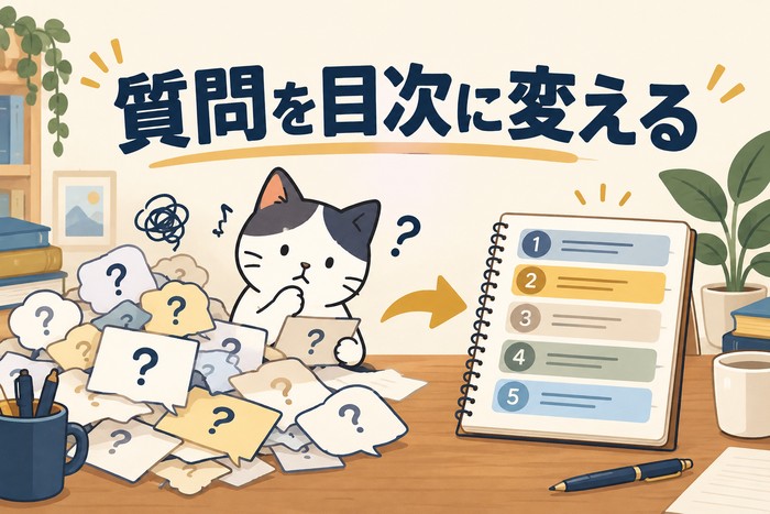 講座の質問を本の目次に変える方法