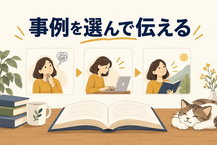 事例を本に入れるときの選び方と説明の順番