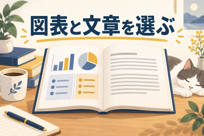 図表を入れるべき場所、文章で説明すべき場所